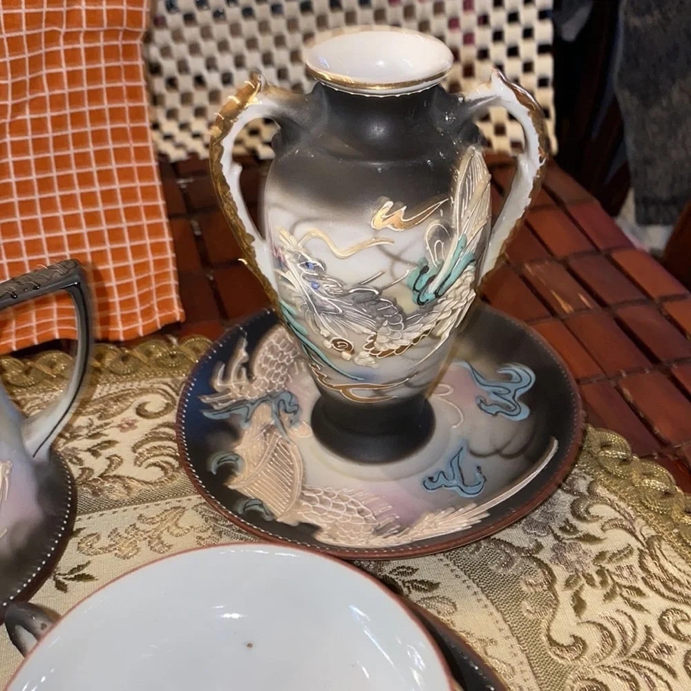 Vintage 14 pc tea set RS Hand-Painted Dragon, Made in Japan, Eggshell Porcelain